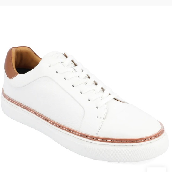 The Nathan Casual White & Cognac Colored Trim Comfy Sneaker by Thomas & Vine - Picture 6 of 6